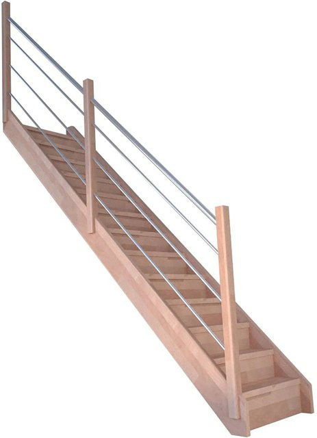 StarWood Treppe Mykonos Pro Buche Gerade mit Setzstufen und Holz-Edelstahl-Geländer, Braun/Multicolor, Höhe: 280 cm, Breite: 80 cm, Tiefe: 23 cm - Bild 1