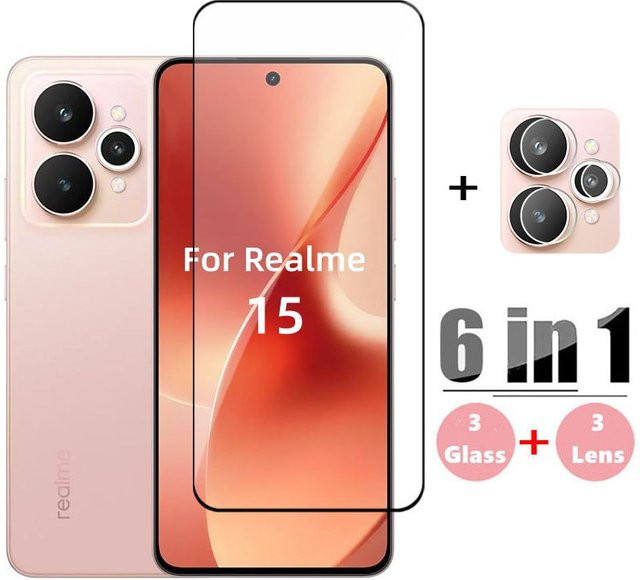 6in1 Schutzset für Realme 15 5G mit gehärtetem Glas Displayfolie und Objektivschutz in Transparent - Bild 1