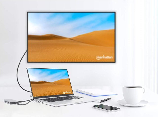 Manhattan 8-in-1 USB-C Dockingstation mit HDMI 4K, USB 3.2, Gigabit-Ethernet und Power Delivery 100W, Space Grau - Bild 1