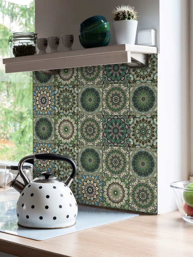 Wasserdichter Küchensticker in Grün mit grünem Mandala-Design zur Wandgestaltung und Hintergrundverschönerung - Bild 2
