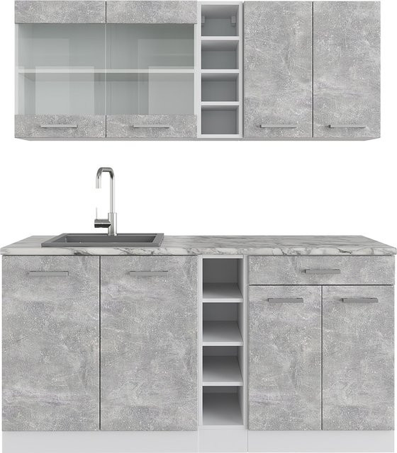 Vicco R-Line Single Küchenzeile Einbauküche in Weiß und Beton, Breite: 160 cm - Bild 1