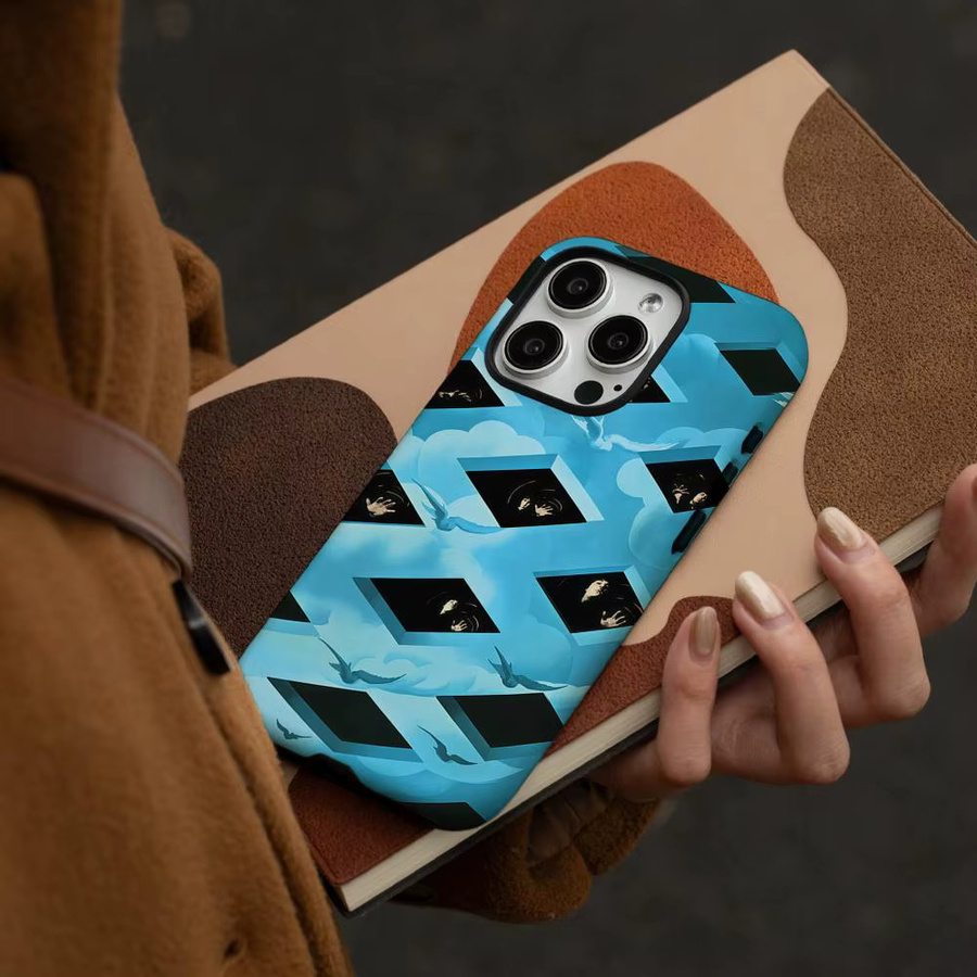 W-Who Band Handyhülle für iPhone 17 16 15 14 13 12 Pro Max Plus mit glänzender HD-Doppelschicht-Flüssighartschale in Weiß und Blau - Bild 2