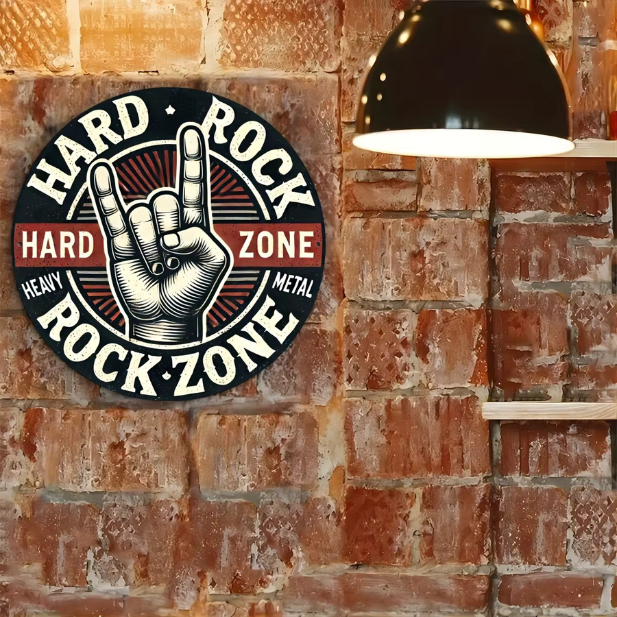 Vintage Hard Rock Rock Zone Blechschild von Zone Denmark, Rundes Metall-Wandbild im Retro-Stil mit Rock On Hand Gesture, Durchmesser: 20 cm, Mehrfarbig - Bild 5