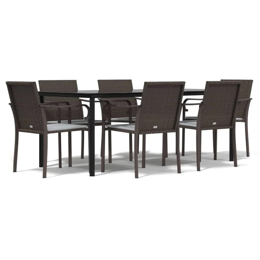 vidaXL 7-teilige Garten-Essgruppe aus Poly Rattan und Stahl mit Kissen in Braun, Schwarz und Cremeweiß - Bild 2