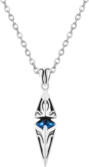 Halskette Edelstahl, Silber, blauer Zirkonia, 55 cm, Unisex - Bild 1