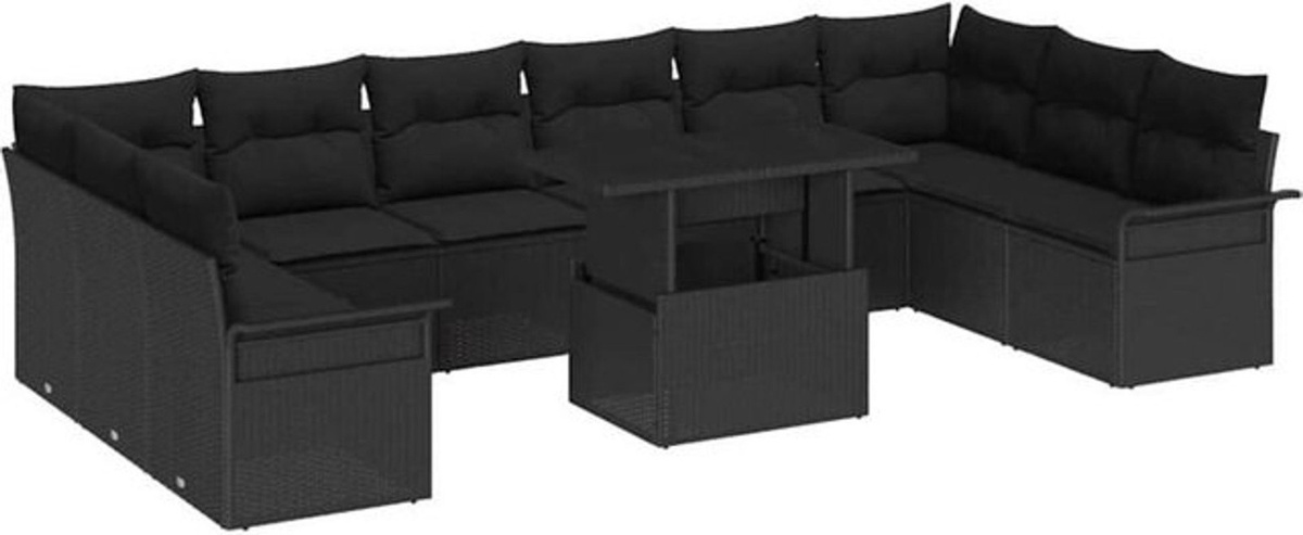 Vidaxl Garten-Sofa-Set aus Polyrattan in Schwarz, 11-teilige moderne Loungemöbel-Garnitur, B/T/H: 100 x 55 x 73 cm - Bild 1