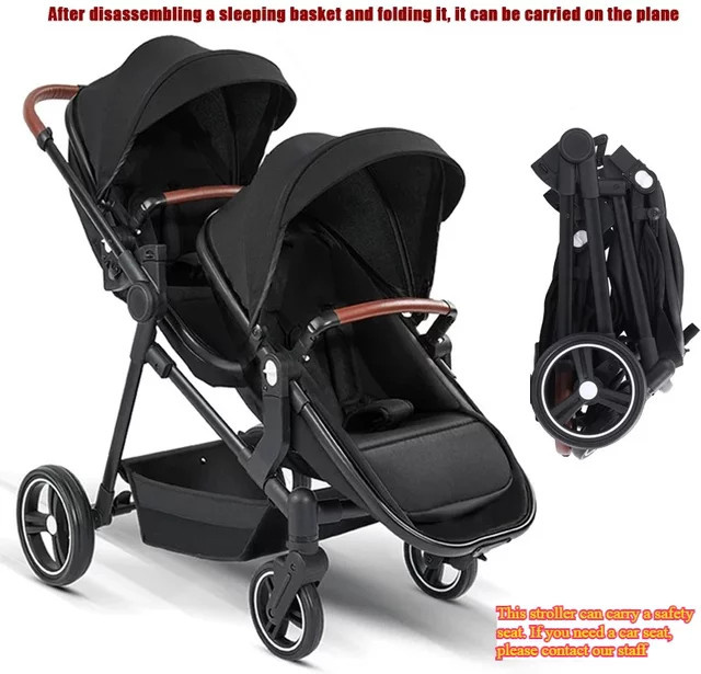 Multifunktionaler faltbarer Zwillingskinderwagen als konvertierbarer Leichtgewicht-Babywagen in Schwarz und Multicolour - Bild 1