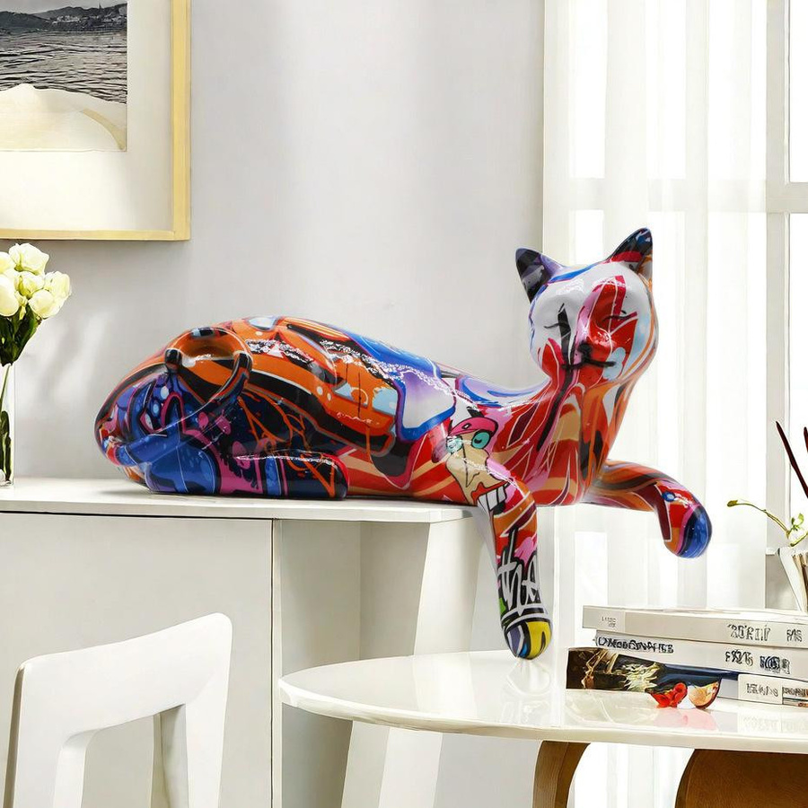 Yiran Furniture Dekorative Hängende Katze aus Harz als modernes Ornament für Wohnzimmer und Büro in Lila und Multicolour - Bild 1