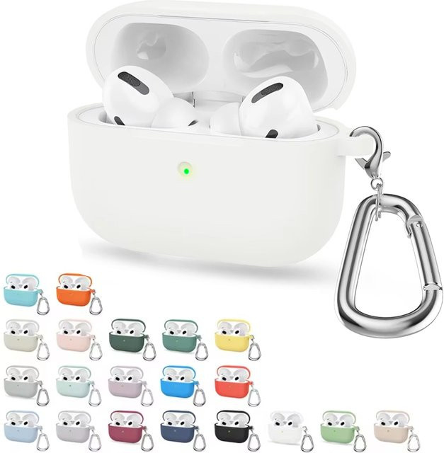 Stoßfeste Silikon-Schutzhülle für Apple AirPods Pro 1 in Weiß mit Haken - Bild 1