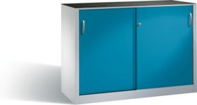C+P Werkzeug-Beistellschrank mit Schiebetüren und Schloss, Korpus Lichtgrau, Front Lichtblau, H: 100 cm, B: 160 cm, T: 40 cm - Bild 1