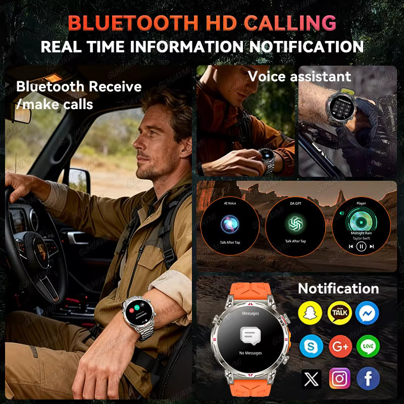 GUHUAVMI Outdoor GPS Smartwatch für Herren mit 1,56 Zoll AMOLED Display, Kompass, 5ATM Wasserdichtigkeit und Bluetooth Telefonfunktion in Schwarz - Bild 3