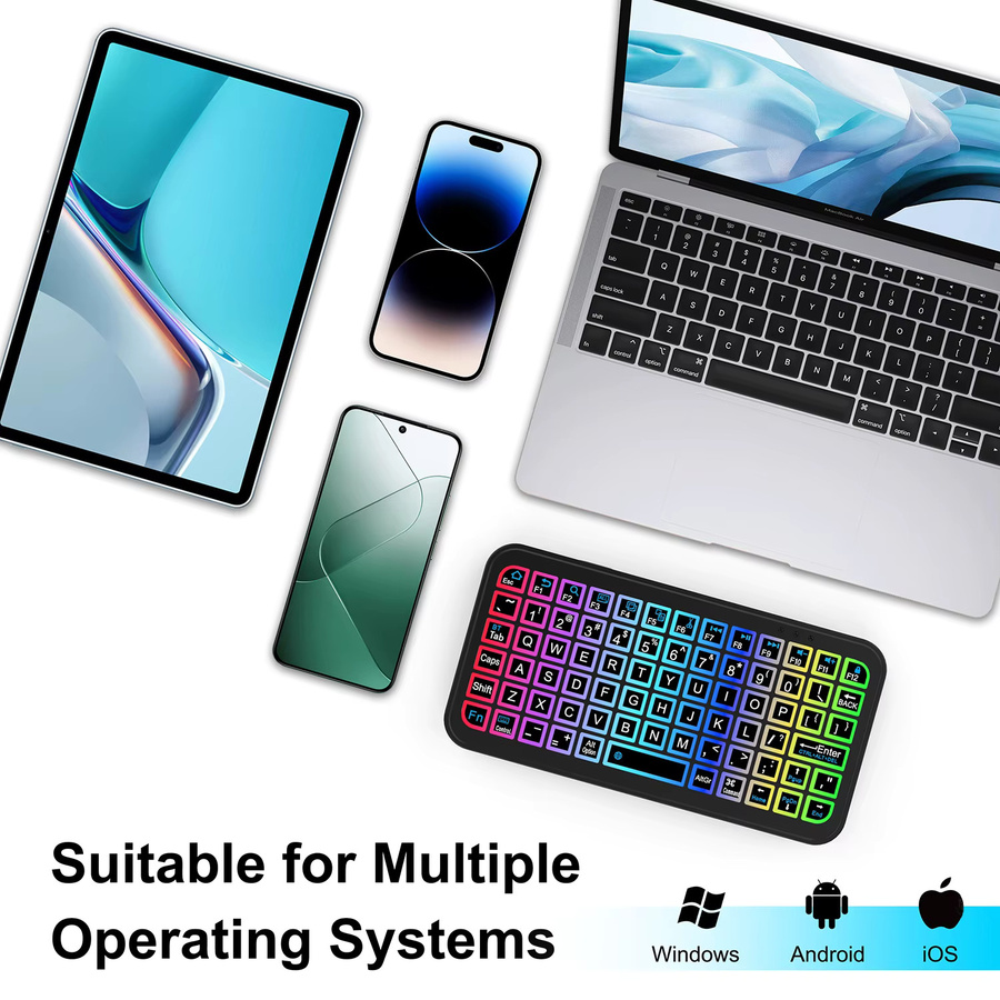 Kebidumei Mini RGB Bluetooth-Tastatur mit Hintergrundbeleuchtung, wiederaufladbare drahtlose Tastatur für PC, Tablet, Laptop, iPad, iOS, Android und MacBook, Schwarz - Bild 5