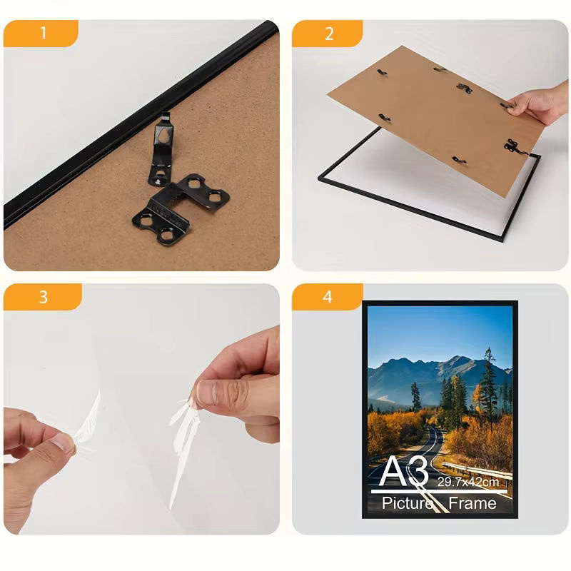 3er-Pack A3 Posterrahmen in Schwarz aus MDF-Holz mit bruchsicherem Kunststoff für die Wandmontage - Bild 2