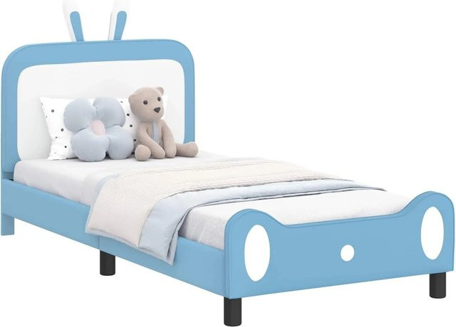 vidaXL Kinderbettgestell mit Kopfteil und Seitenfächern in Blau, B/T/H: 90 x 190 x 105 cm - Bild 1