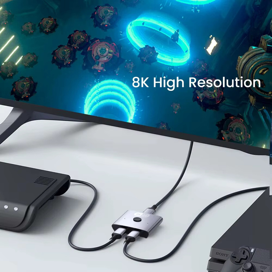 NIERBO HDMI 2.1 Switch Splitter 2 in 1 Out Bidirektionaler Adapter in Silber, 8K@60Hz und 4K@120Hz, 48 Gbit/s Aluminium Hub für PS5 und Xbox - Bild 5