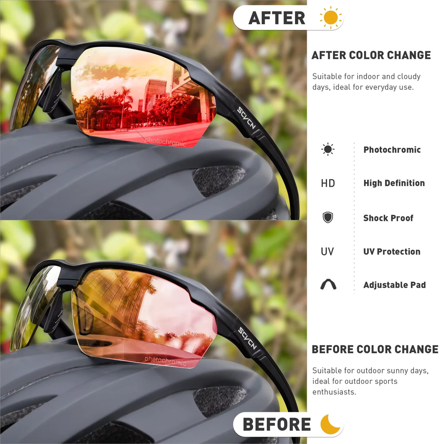 SCVCN Sportsonnenbrille, Photochrom, Unisex, black, Kunststoff - Bild 3