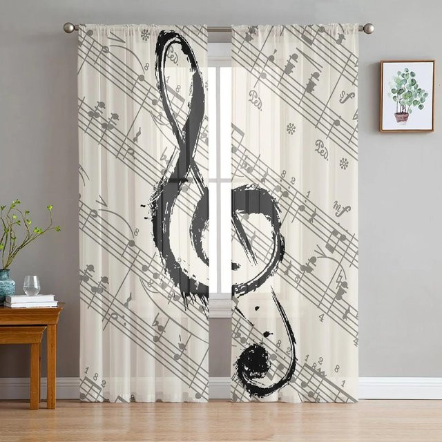 Yiran Furniture Transparentes Voile-Fenstervorhang Musik Vintage Design, Breite: 135 cm, Höhe: 137 cm - Bild 1