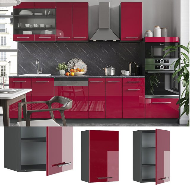 Vicco Hängeschrank Fame-Line Küchenschrank Bordeaux Hochglanz Anthrazit Breite: 45 cm - Bild 1