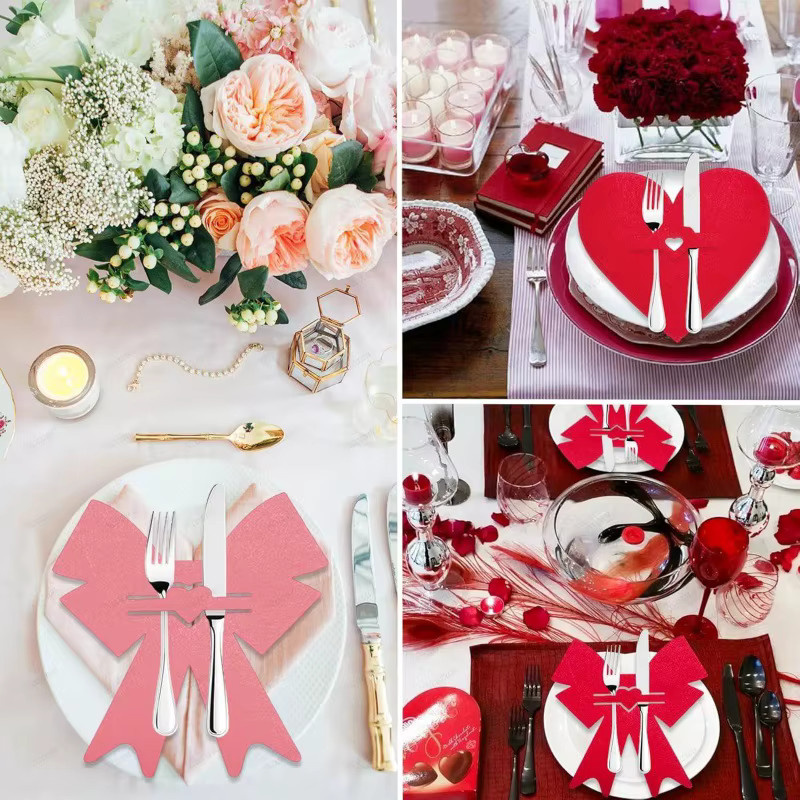 4er Set Besteckhalter in Bogenform aus Papier für Valentinstag, Weihnachten und Party-Dekoration, Farbe: Rot - Bild 2