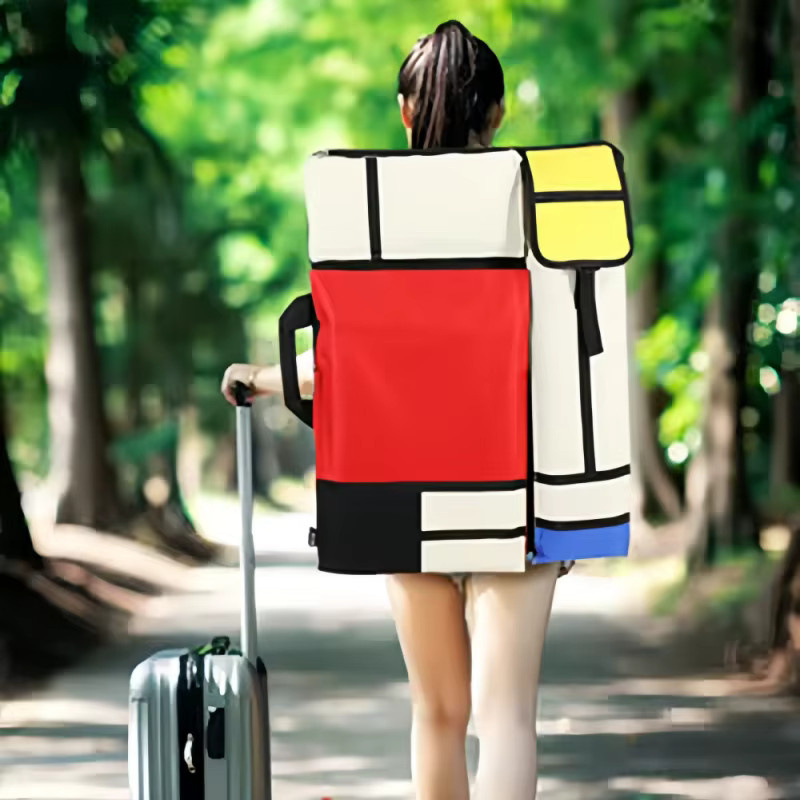 Großräumige Kunstbedarfstasche als Reise-Skizzentasche und Rucksack zur Aufbewahrung von Staffelei und Zeichenbrett in Grün und Multicolour - Bild 2