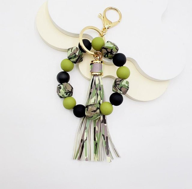 XYNN Armband Schlüsselanhänger, Silikonperlen, PU-Leder Quaste, Damen - Bild 1