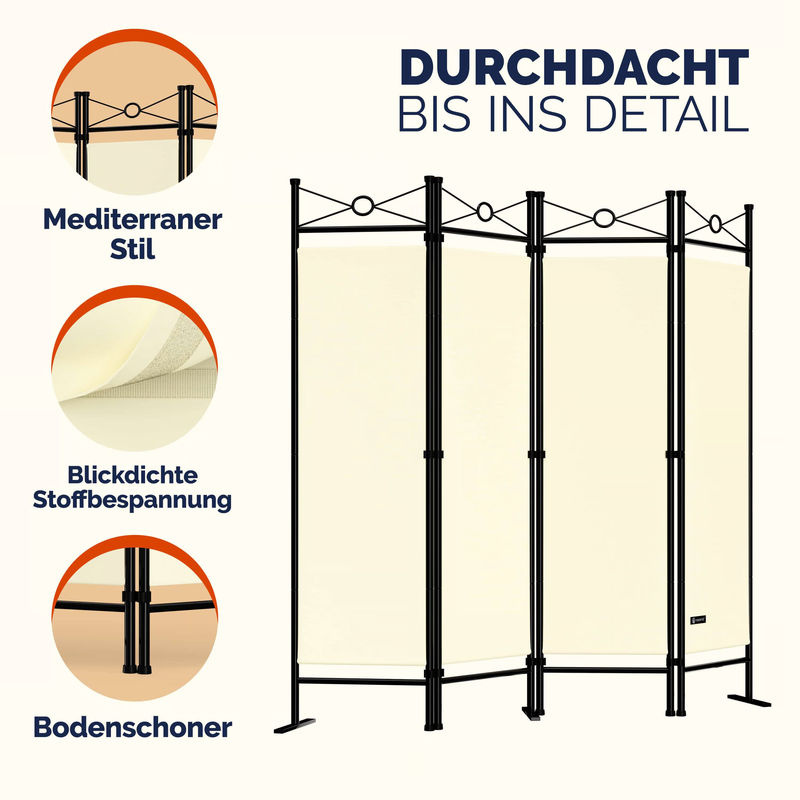 Paravent Casaria Lucca in Creme Beige, B/H: 180 x 163 cm - Bild 5