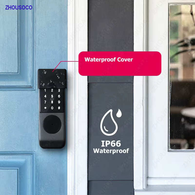 Tuya Smart Lock für den Außenbereich mit Fingerabdruck und TTlock App, wasserdichtes biometrisches digitales Türschloss in Schwarz - Bild 2