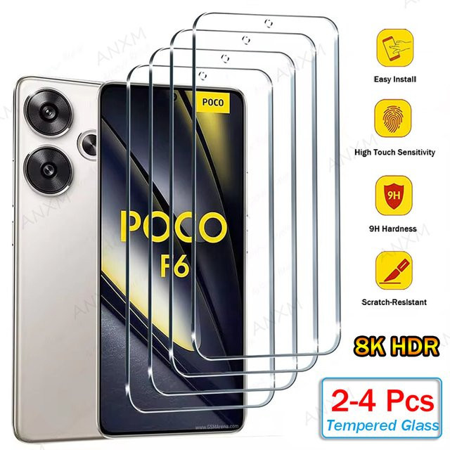 Set aus 2 bis 4 gehärteten Glas Displayschutzfolien für Xiaomi Poco F6 Pro F5 F4 GT F3 X6 Pro X5 X4 GT X3 NFC M6 C65 in Transparent - Bild 1