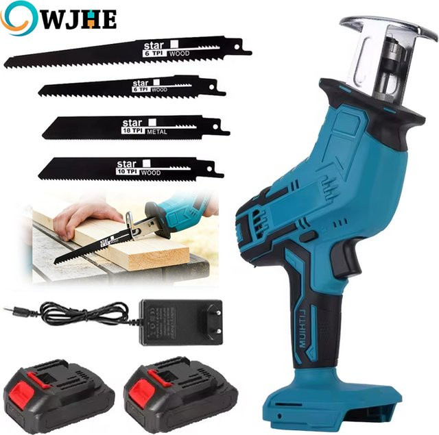OWJHE kabellose bürstenlose Säbelsäge in Blau mit 4000 U/min, kompatibel mit Makita 18V LXT Akku, inklusive 4 Sägeblättern - Bild 1