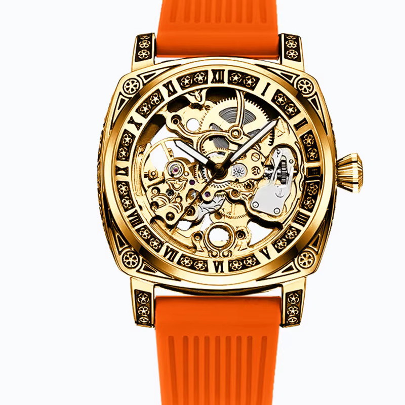 CAROTIF Analoguhr Gold, Herren, Edelstahl, hohl gemustertes Armband - Bild 4