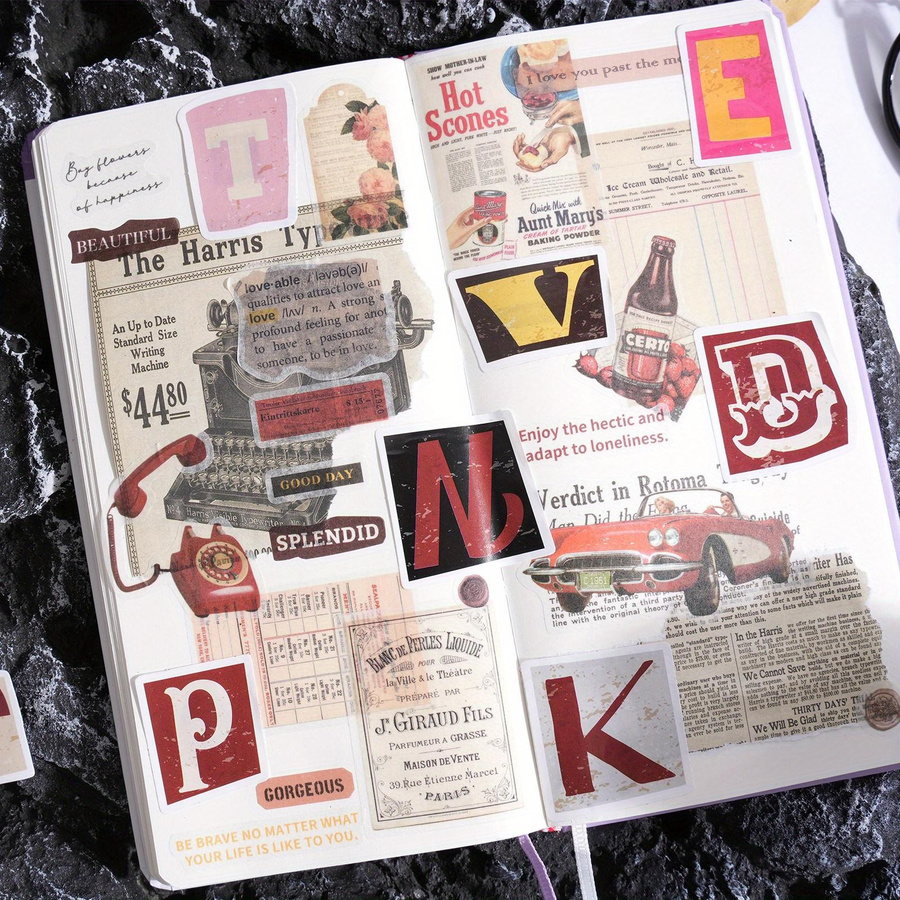 52 Stück Vintage Buchstabenaufkleber A-Z in Multicolour für Scrapbooking und DIY-Dekoration aus Papier - Bild 2