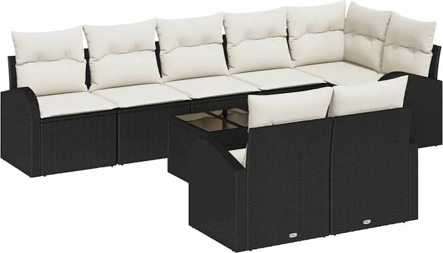 vidaXL Garten-Sofa-Set aus Polyrattan mit Kissen, 9-teilig, Schwarz-Weiß - Bild 1