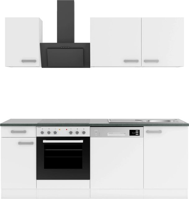 OPTIFIT Oslo214 Küchenzeile in Weiß mit modernem Design und melaminbeschichteter Qualitätsspanplatte, Breite: 210 cm, Tiefe: 57 cm, Höhe: 81,5 cm - Bild 1