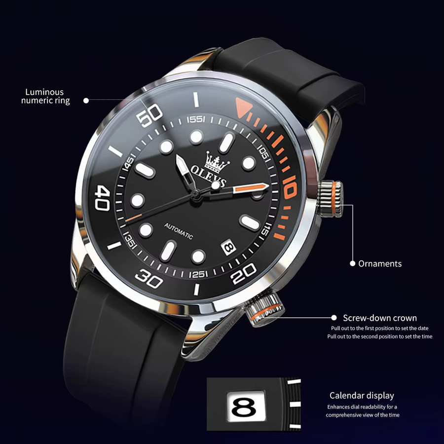 OLEVS Armbanduhr Automatik, Silikonarmband, Grün, Herren - Bild 4