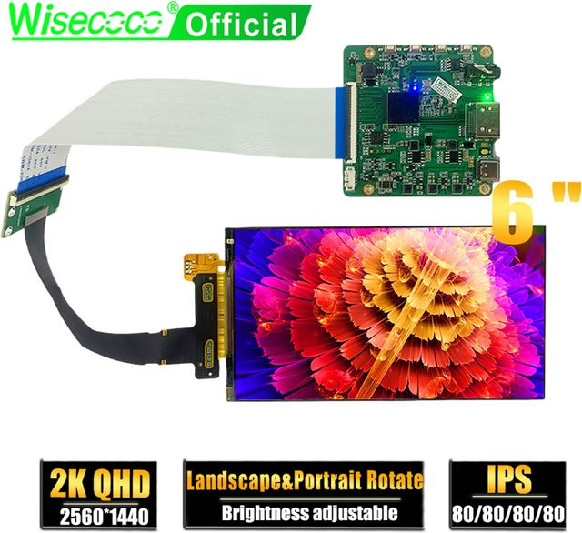 Wisecoco 6 Zoll 2K IPS LCD-Bildschirm mit 2560 x 1440 Auflösung für Raspberry Pi, PS4/5 und TV-Box - Bild 1