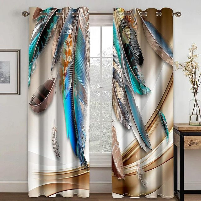 Yiran Furniture Moderne Vorhänge mit Ringform und Haken, 2er-Set, Semitransparent, Multicolour, B: 100 cm, H: 160 cm - Bild 1