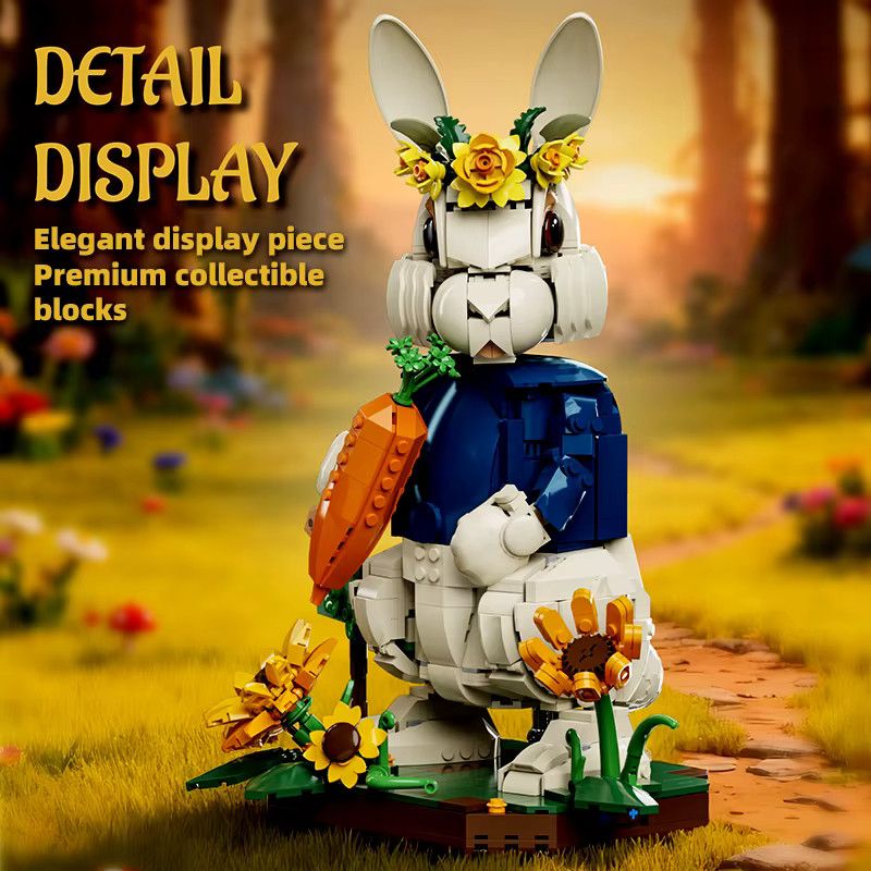 FINGERROCK Bausteine Set Pastorale Kaninchen Figuren mit Blumen für die Dekoration, 1258 Teile, Multicolor - Bild 3