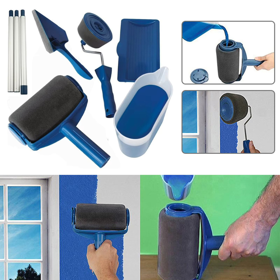 Professionelles Farbroller-Set mit Eckpinseln und Schaumstoffrollen in Blau für Innenräume und Haushalt - Bild 2