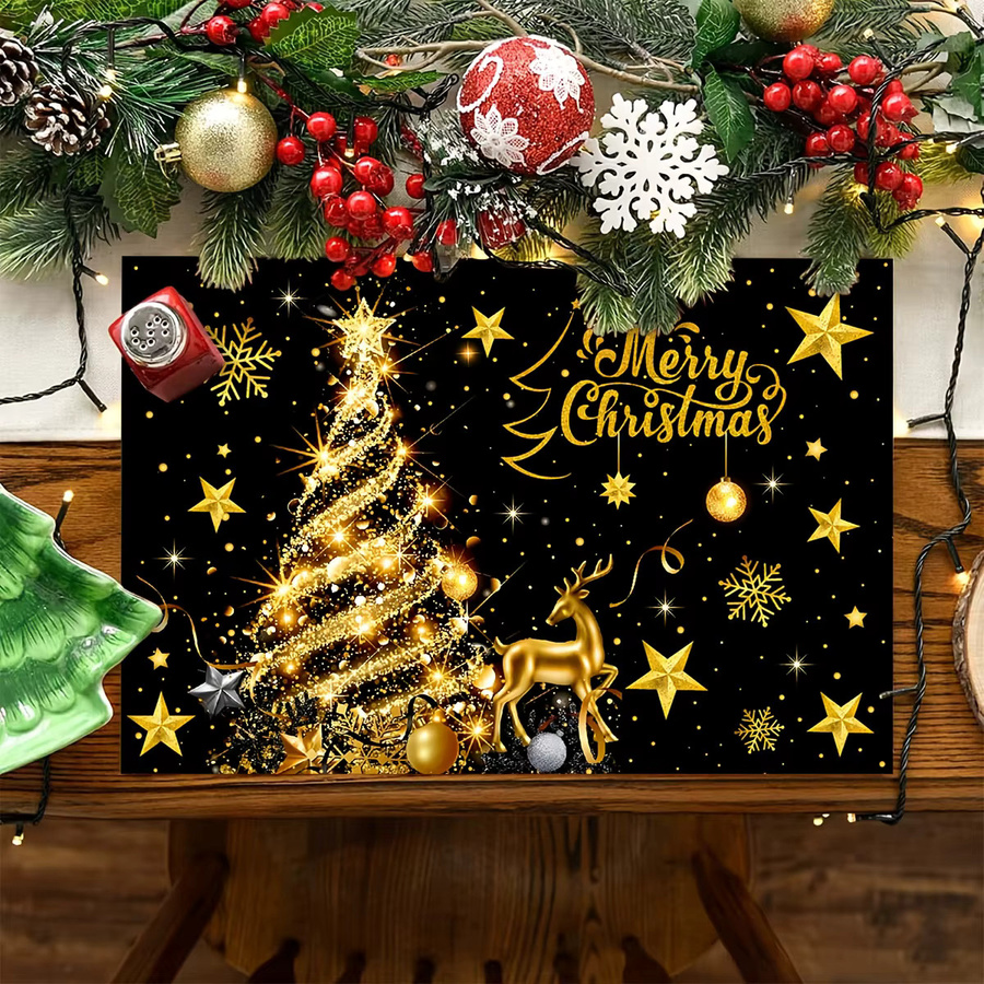 VIKAMA 4-teiliges Weihnachts-Tischset in Schwarz und Gold für deine festliche Tischdekoration - Bild 2
