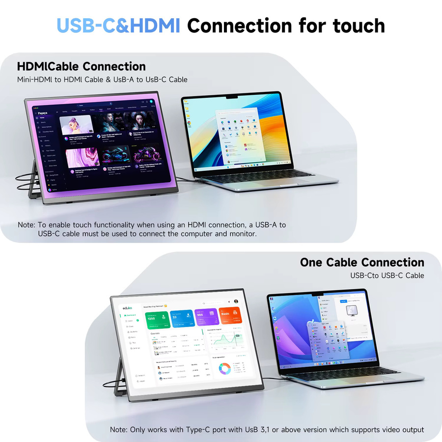 UPERFECT 15,6 Zoll tragbarer Monitor mit Touchscreen, integriertem 8000 mAh Akku, 100 % sRGB, ultradünnes 10-Punkt-Touch-Display in Schwarz mit USB-C und Mini HDMI - Bild 4