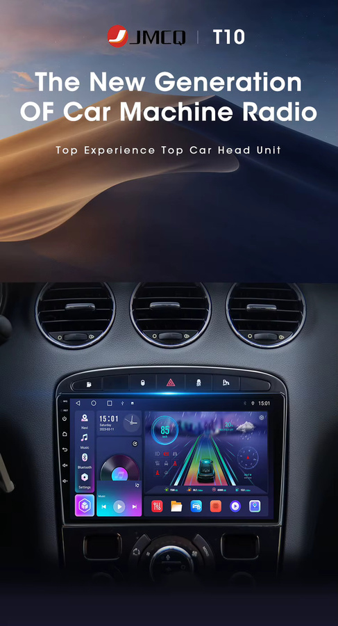 Jmcq Android 12 Autoradio mit Bluetooth und drahtlosem CarPlay sowie Android Auto für Peugeot 408 308 308sw in Schwarz - Bild 2
