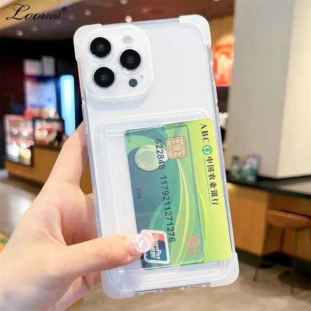 Loobival Kartenhalter Schutzhülle für iPhone 15 14 16 17 13 12 11 Pro Max, Transparente Brieftasche mit Airbag Stoßfestem Schutz - Bild 1