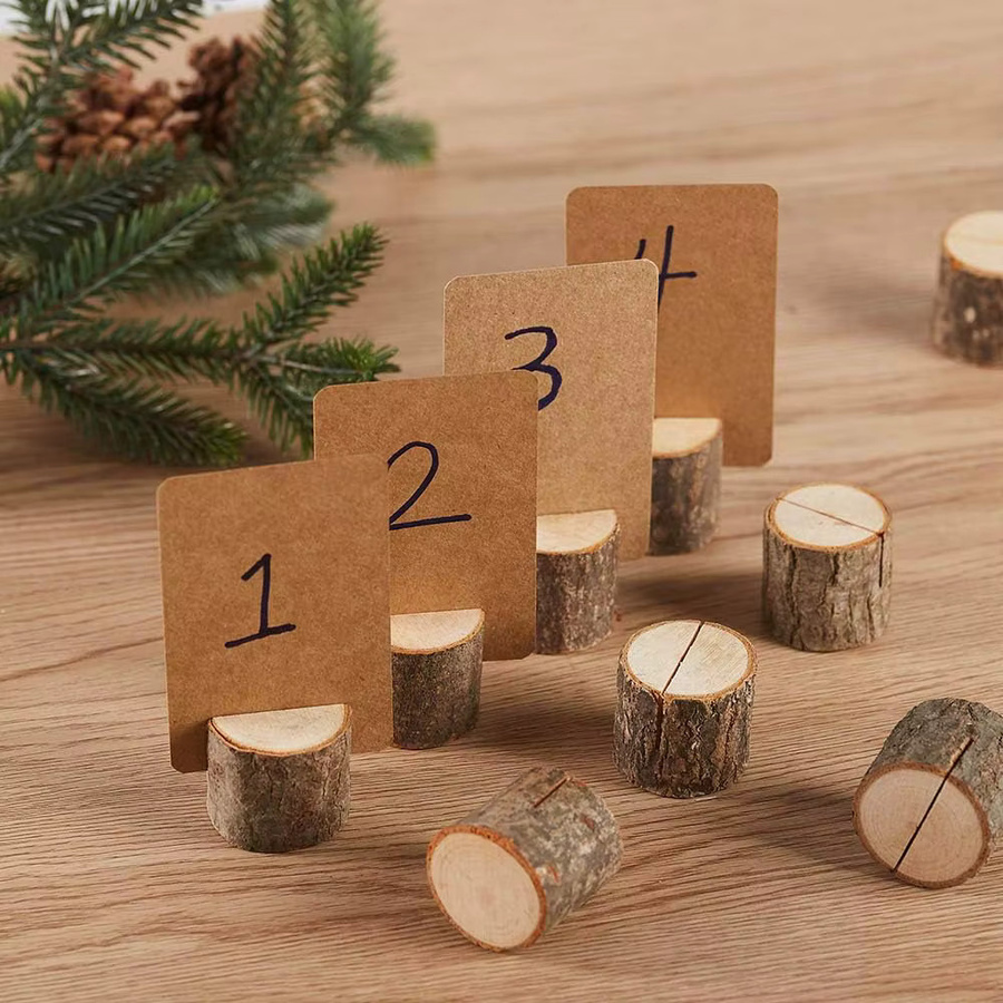 10 Stück natürliche Tischkartenhalter aus Holz in Braun und Beige für rustikale Hochzeitsdekorationen und Partys - Bild 3