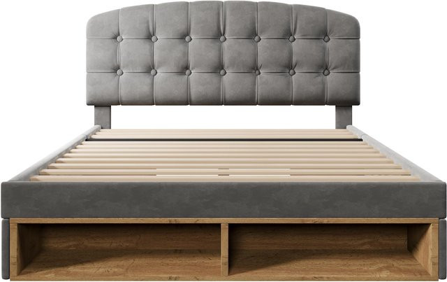 AB Store Polsterbett Doppelbett in Grau mit geschwungenem Kopfteil und Schubladen, B/T/H: 197 x 151 x 120 cm - Bild 1
