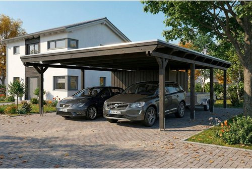 SKANHOLZ Carport Emsland aus Fichte mit EPDM-Flachdach und Abstellraum, Anthrazit, B: 609 cm, T: 846 cm - Bild 1