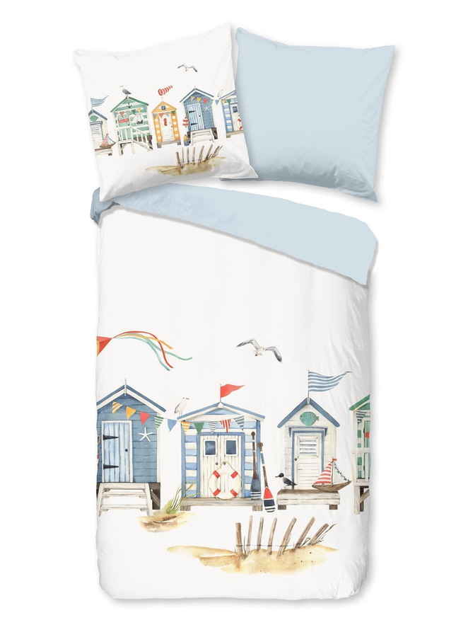 Good Morning Baumwoll-Bettwäsche Vacation Strandhaus Dünen Wende Design Blau, B/H: 135 x 200 cm mit Kissenbezug 80 x 80 cm - Bild 1