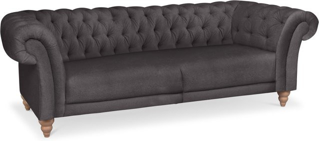 Megasofa SANSIBAR LUND in Grau mit Stoffbezug und Eichenholz-Elementen, B/T/H: 235 x 105 x 80 cm - Bild 1