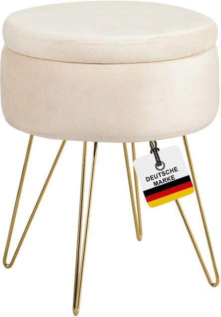 Albatros Hocker CANNES mit Samtbezug in Beige und goldenem Metallgestell, B/T/H: 37,0 x 41,0 x 41,0 cm - Bild 1