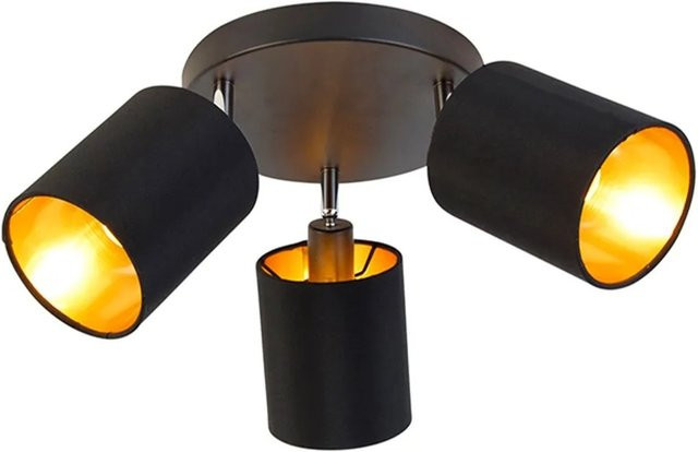 QAZQA Lofty LED Deckenlampe Schwarz mit goldener Innenseite, 3-flammig, verstellbar - Bild 1