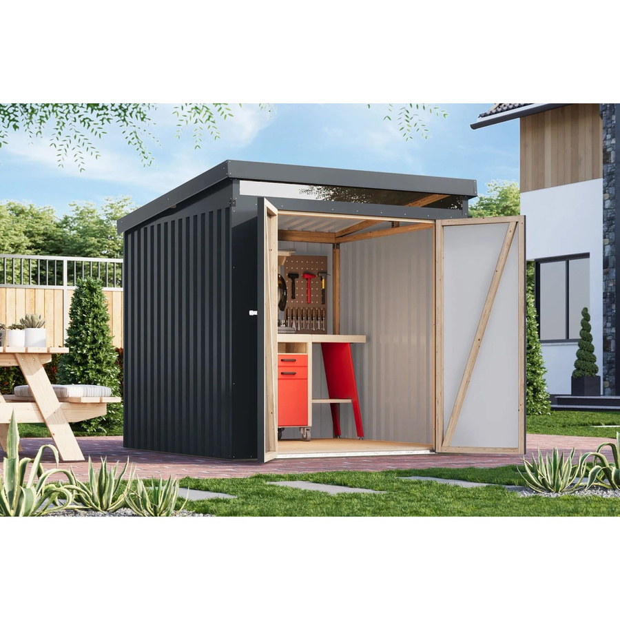 Karibu Metallgerätehaus Neos 2 in Anthrazit aus Metall und Trapezblech - Bild 2